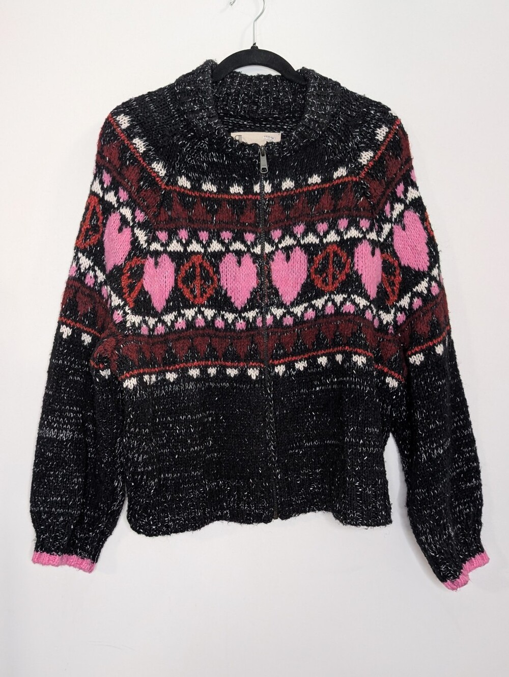 Anthropologie Pilcro Peace Love Icon Zip-Up Sweater Plus Size 1X or 2X - Picture 2 of 6